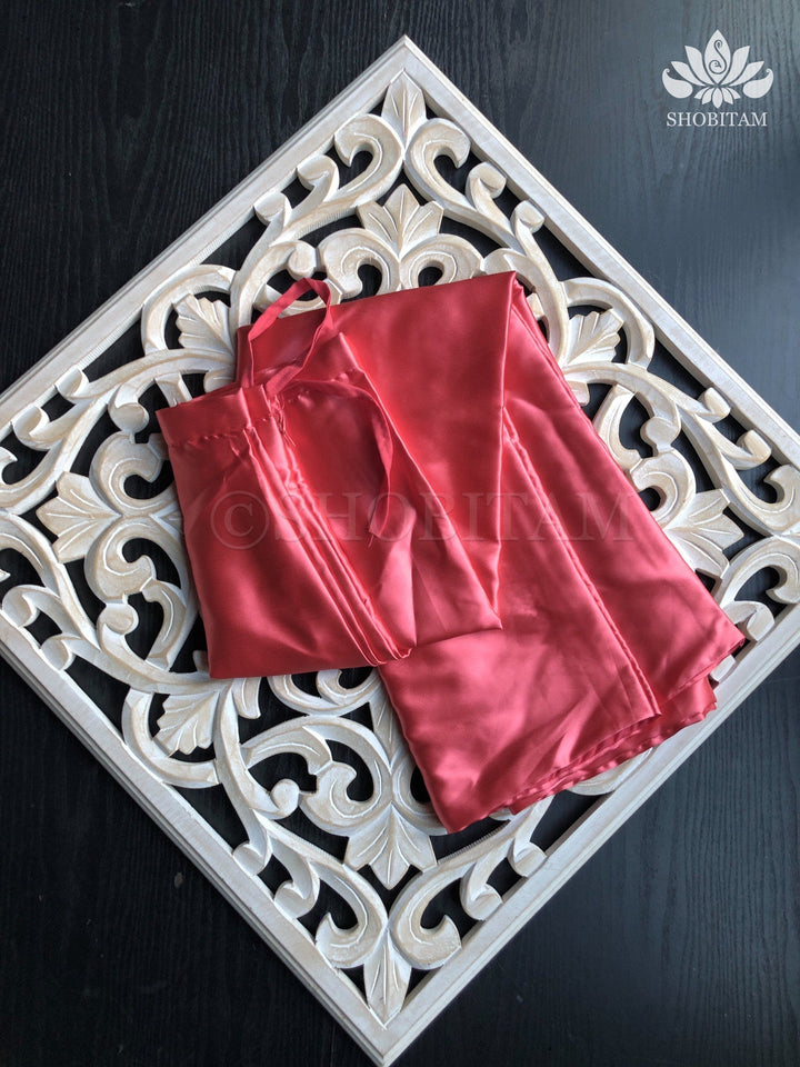 Premium Quality coral peach Satin Petticoat for saree, in standard size. | SHOBITAM