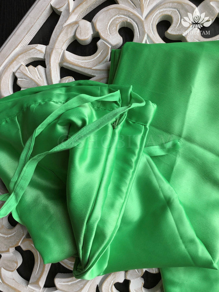 Premium Quality Irish Green  Satin Petticoat for saree, in standard size. | SHOBITAM