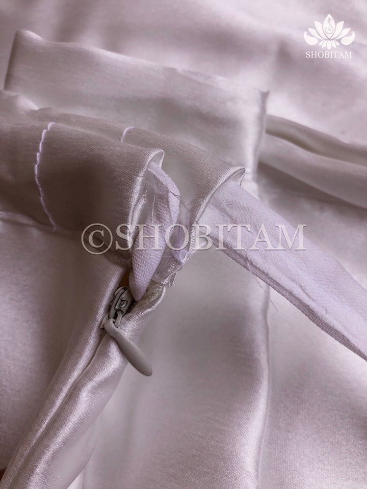 Premium Quality white Satin Petticoat for saree, in standard size. | SHOBITAM