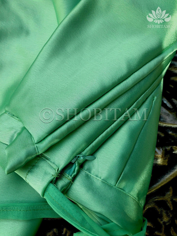 Premium Quality dark sea green Satin Petticoat for saree,medium size | SHOBITAM