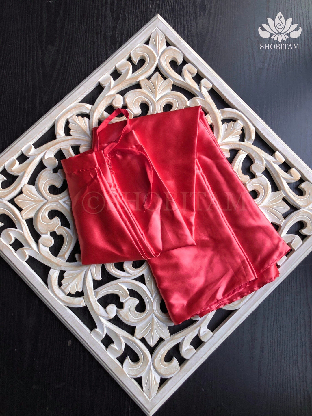 Premium Quality bright Coral Red Satin Petticoat for saree, in standard size. | SHOBITAM