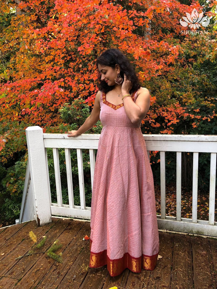 Made to Measure - Racerback Sungudi Gown in Dusty Peach and maroon | Shobitam gown