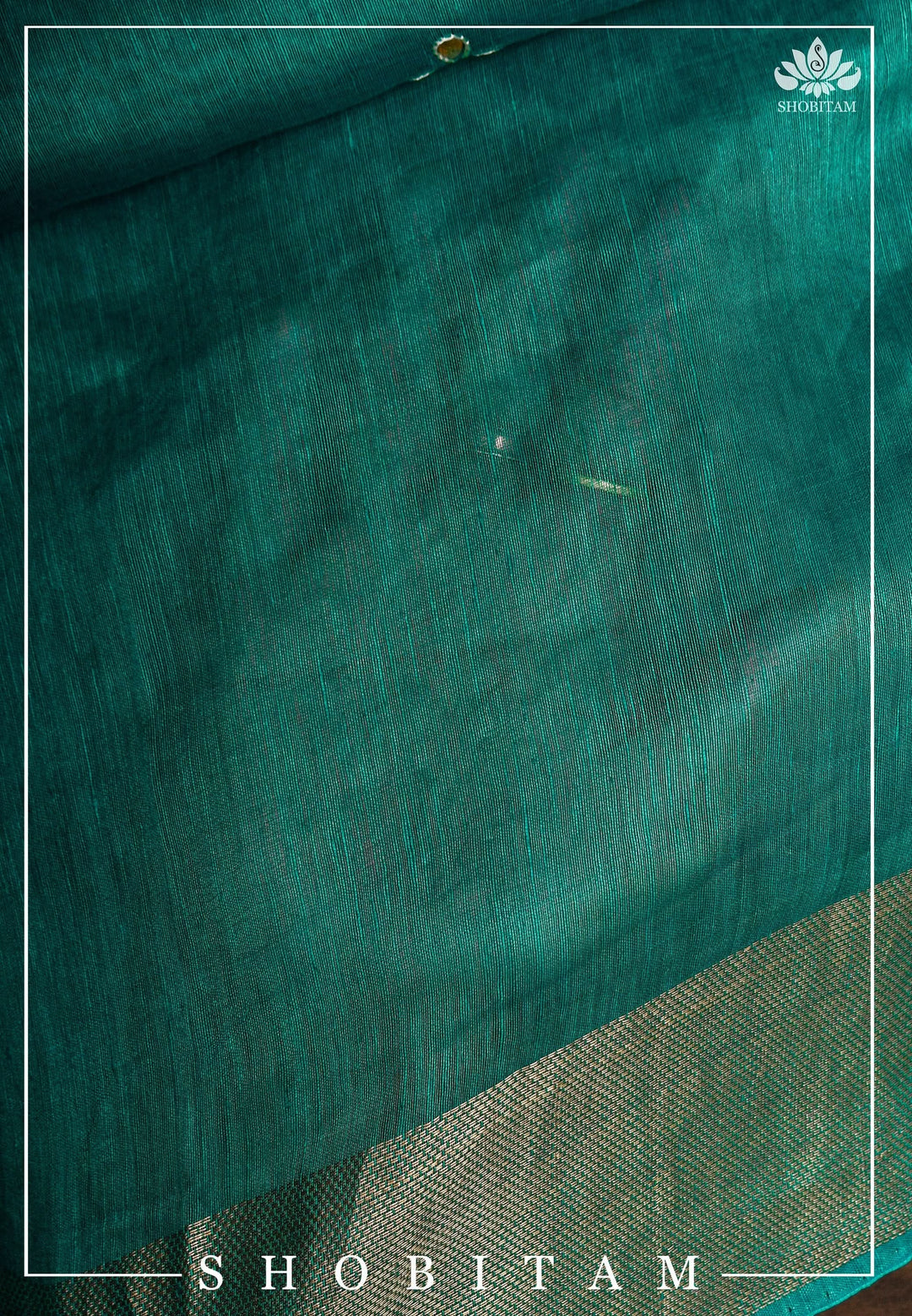 Teal Silk Linen Saree with Embroidery | Shobitam Saree