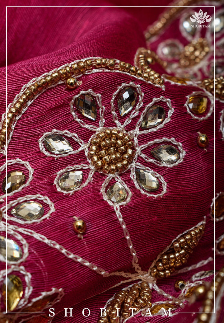 Pink Silk Linen Saree with Embroidery