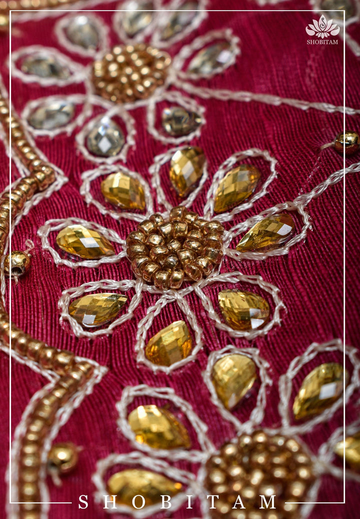 Pink Silk Linen Saree with Embroidery