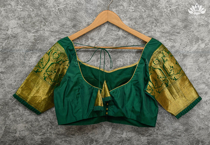 Size 40 Kanjivaram Silk Blouse with Zari Sleeves| Shobitam Blouse