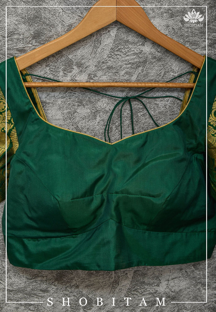 Size 40 Kanjivaram Silk Blouse with Zari Sleeves| Shobitam Blouse