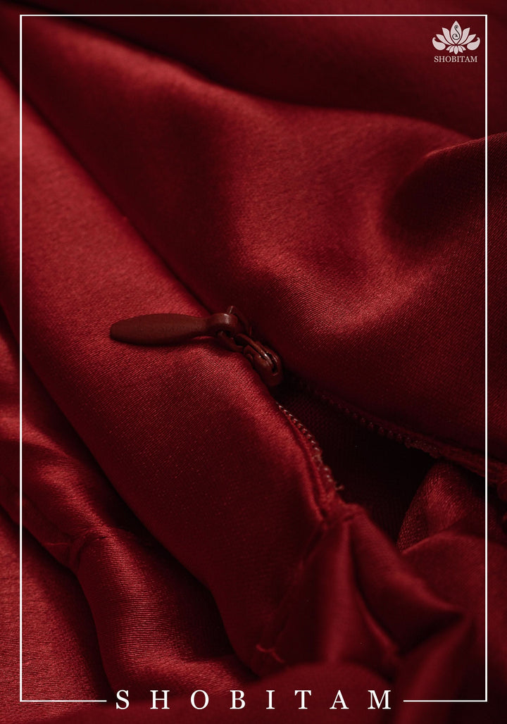 Premium Quality Deep Red Satin Petticoat for saree, in standard size.