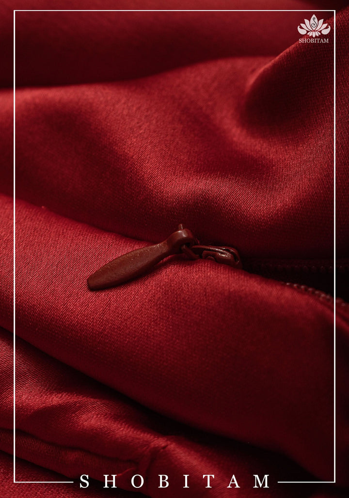 Premium Quality Deep Red Satin Petticoat for saree, in standard size.