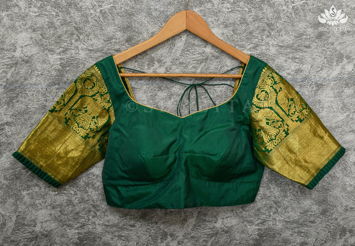 Size 40 Kanjivaram Silk Blouse with Zari Sleeves| Shobitam Blouse