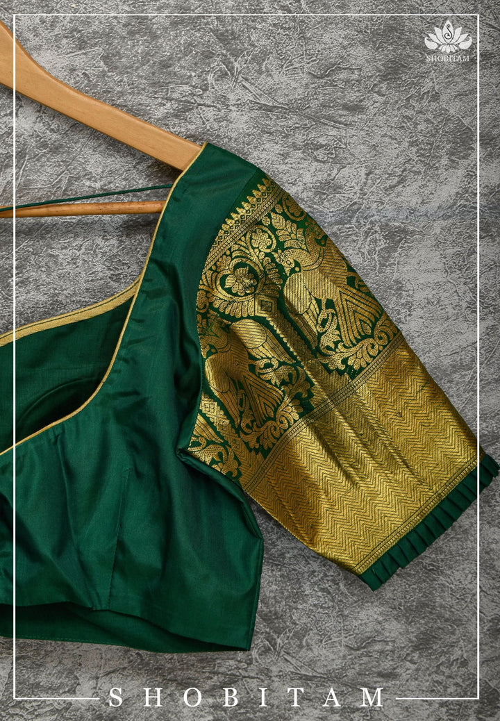 Size 40 Kanjivaram Silk Blouse with Zari Sleeves| Shobitam Blouse