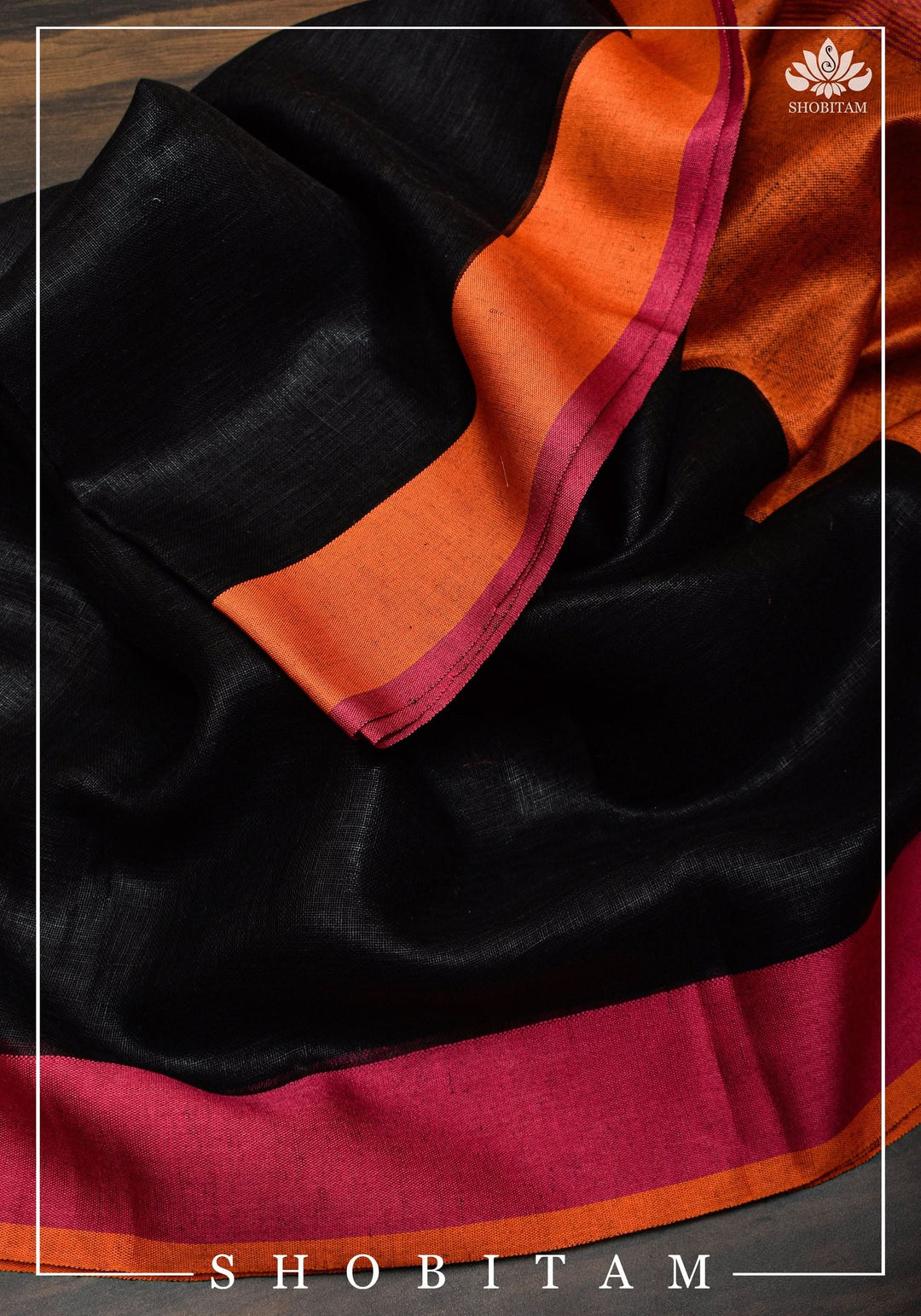 per orderGanga Jamuna Borders on Black Linen by Linen Saree | Sarees by Shobitam