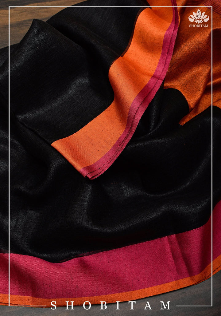 per orderGanga Jamuna Borders on Black Linen by Linen Saree | Sarees by Shobitam