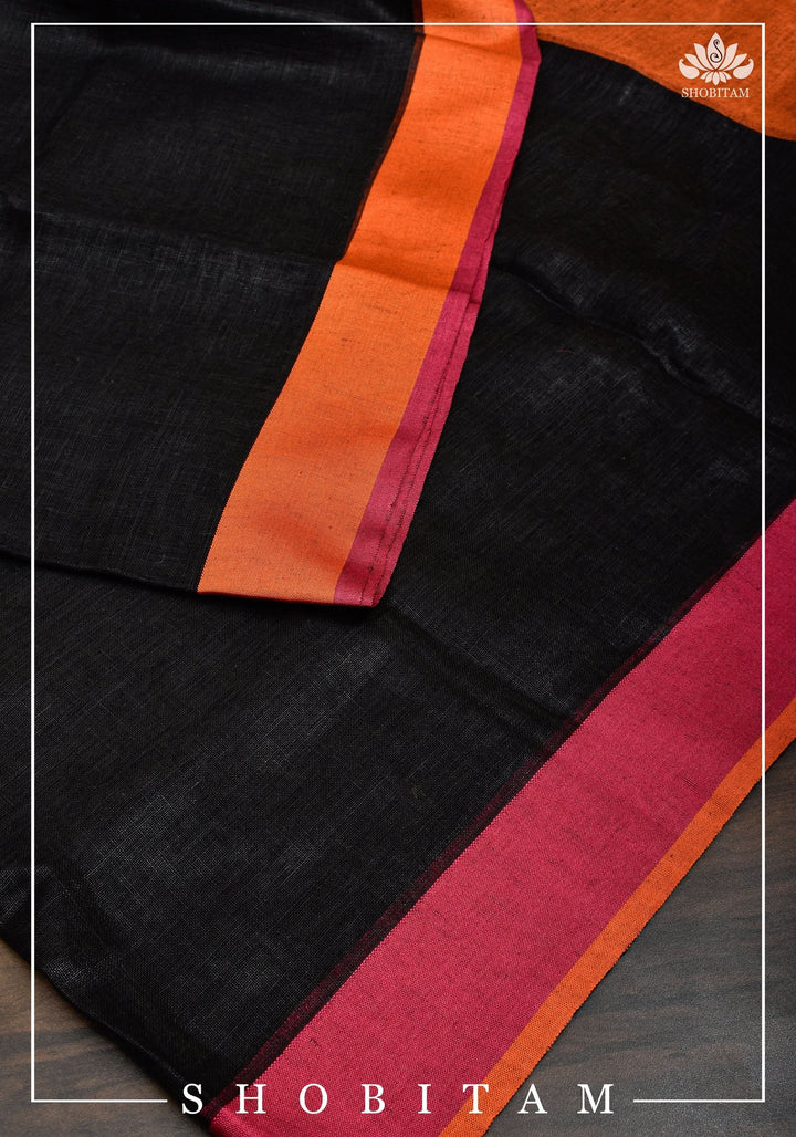 per orderGanga Jamuna Borders on Black Linen by Linen Saree | Sarees by Shobitam