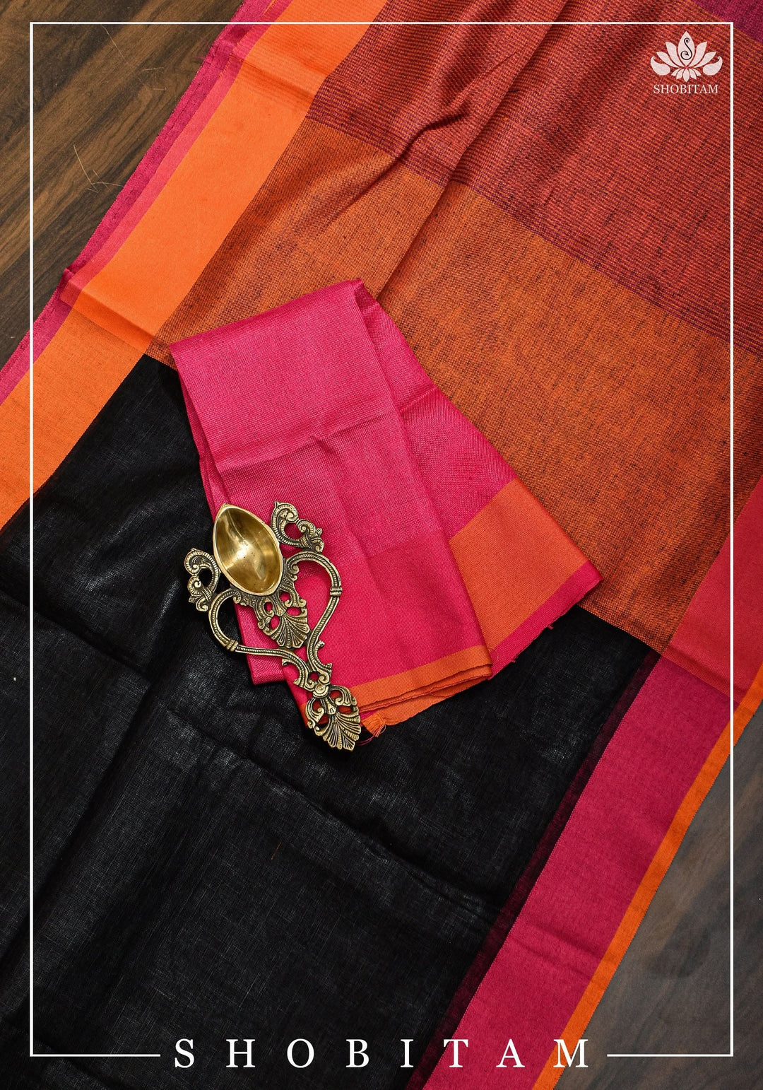per orderGanga Jamuna Borders on Black Linen by Linen Saree | Sarees by Shobitam