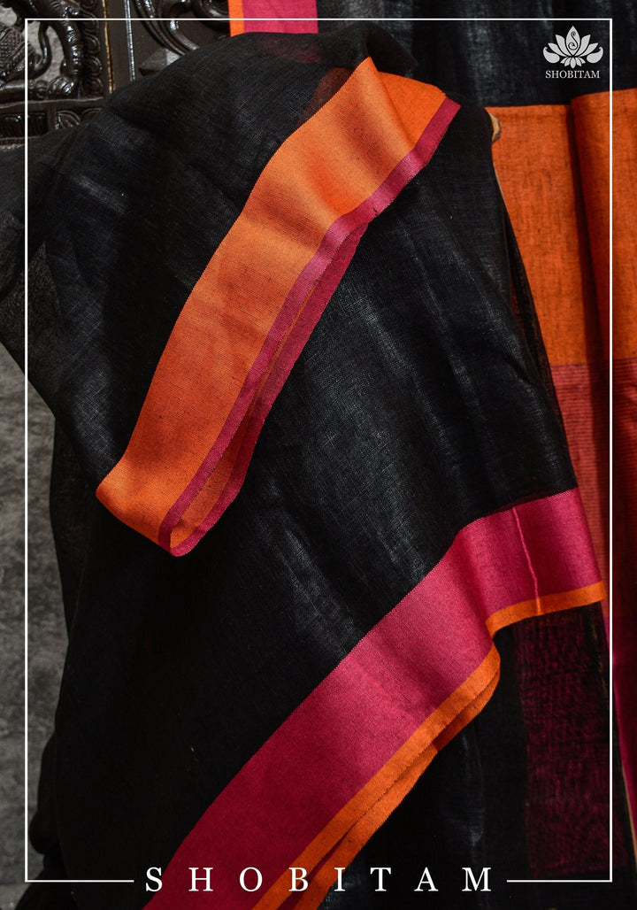per orderGanga Jamuna Borders on Black Linen by Linen Saree | Sarees by Shobitam