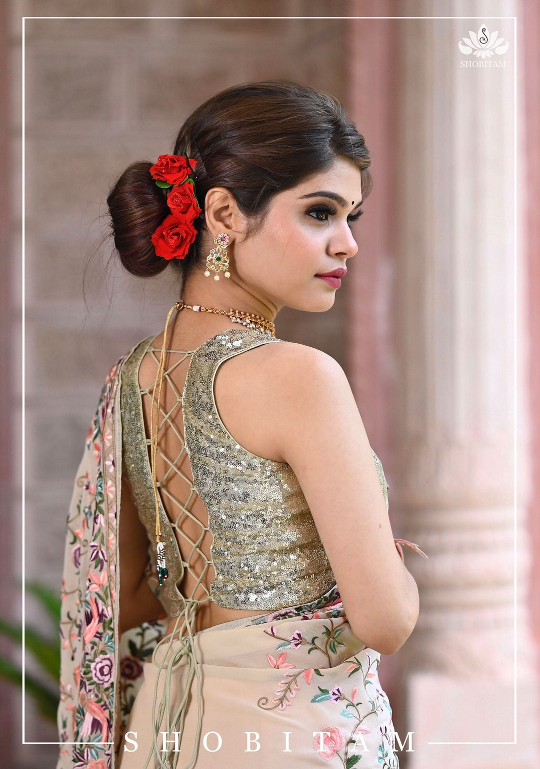 Parsi Gara Design Machine Embroidered Saree in Chalk White