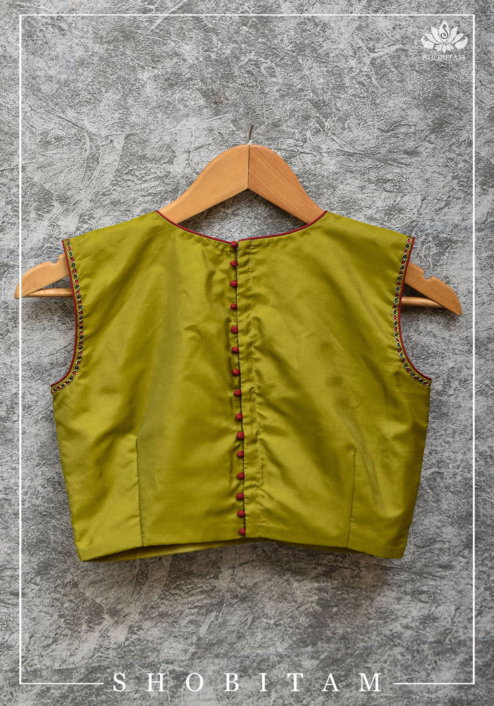 Custom Made:  Necklace Design Jadau Ornamental Sleeveless Blouse in  Pure SIlk | Shobitam Blouse