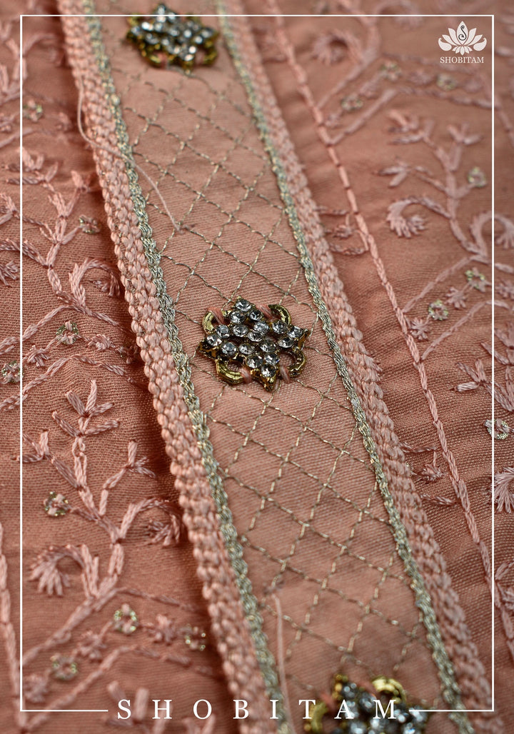 Peach Embroidered and sequin embellished Kurta Pajama Set for Men,  Multiple Size | Ethnic Menswear by Shobitam