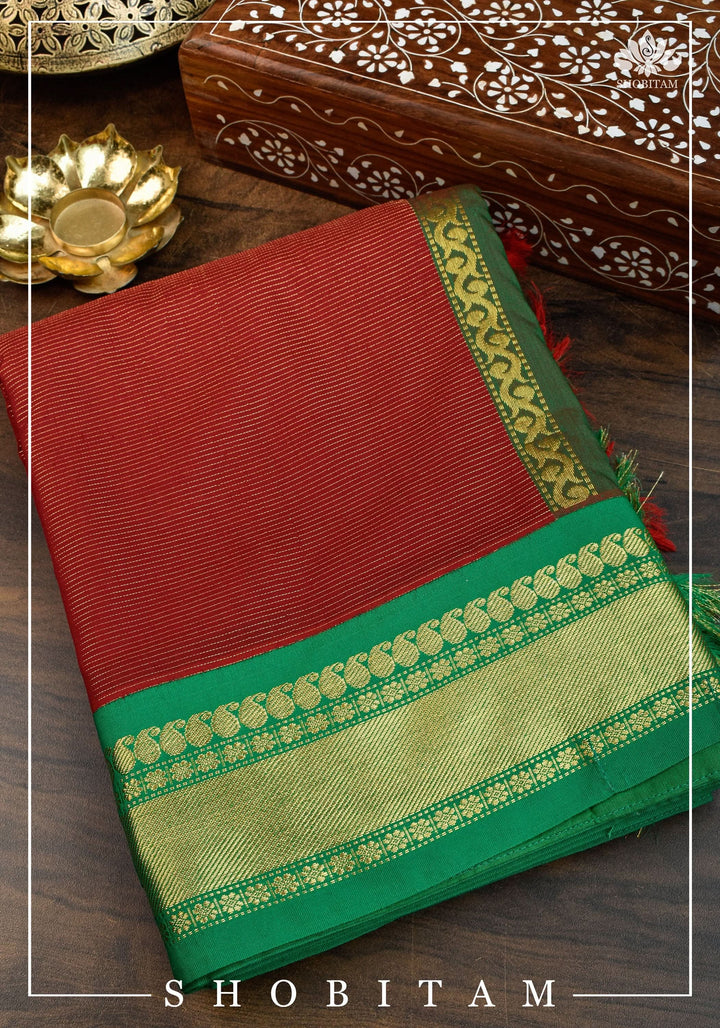 Green and Red Vairaoosi Cotton Silk Saree | Shobitam Saree