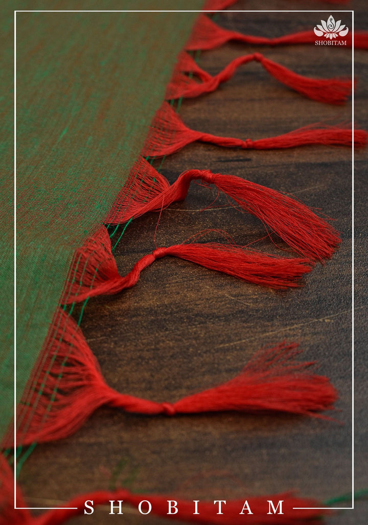 Green and Red Vairaoosi Cotton Silk Saree | Shobitam Saree