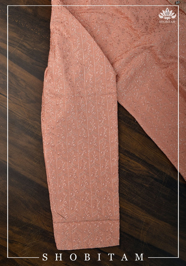 Peach Embroidered and sequin embellished Kurta Pajama Set for Men,  Multiple Size | Ethnic Menswear by Shobitam