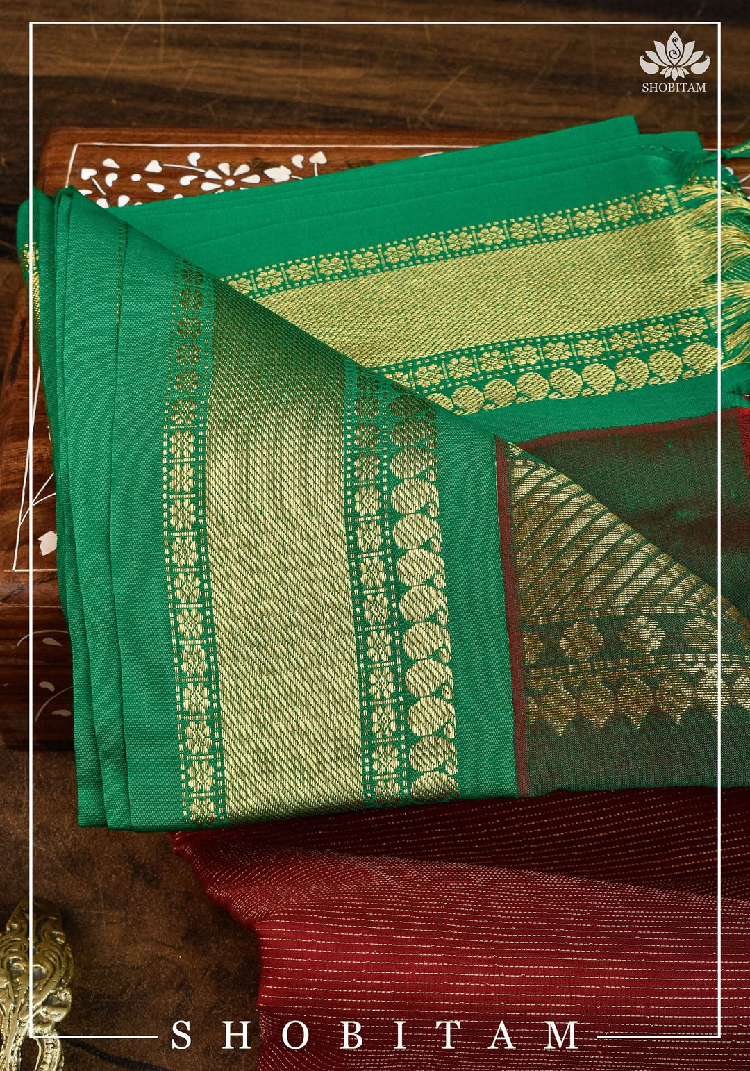 Green and Red Vairaoosi Cotton Silk Saree | Shobitam Saree