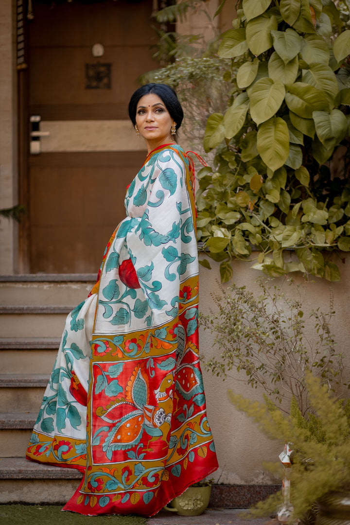 Tussar Kalamkari Saree | SILK MARK CERTIFIED | SHOBITAM