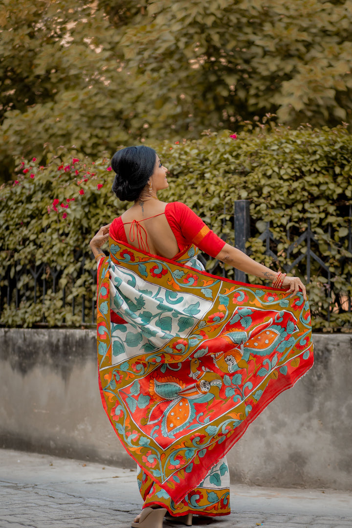 Tussar Kalamkari Saree | SILK MARK CERTIFIED | SHOBITAM