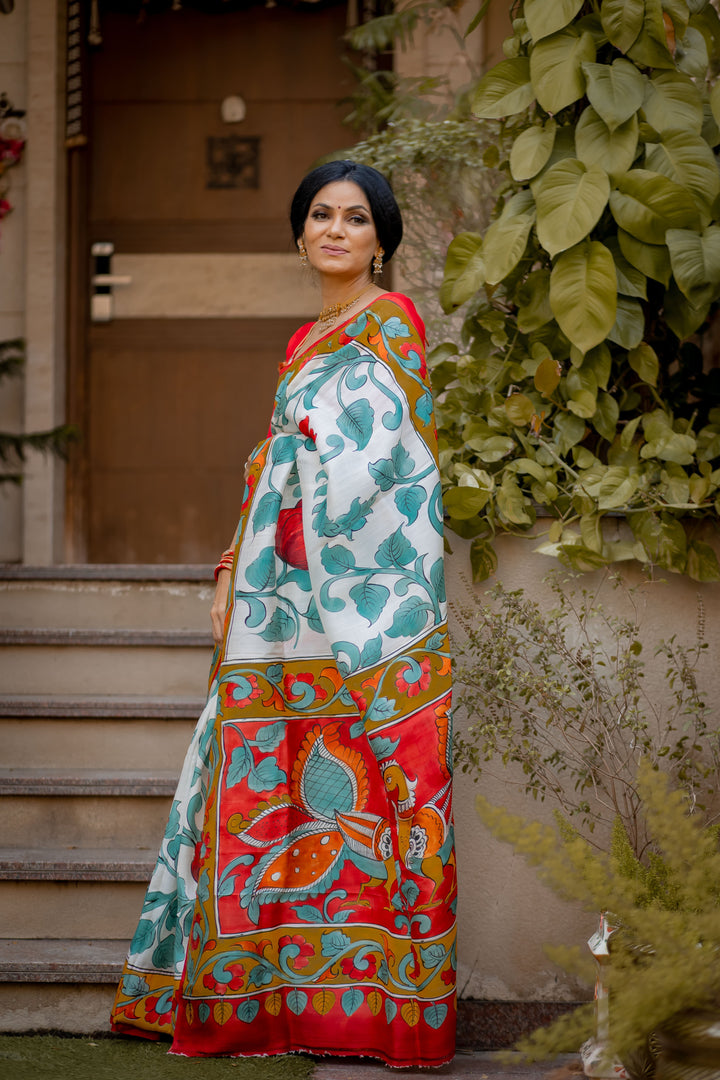 Tussar Kalamkari Saree | SILK MARK CERTIFIED | SHOBITAM