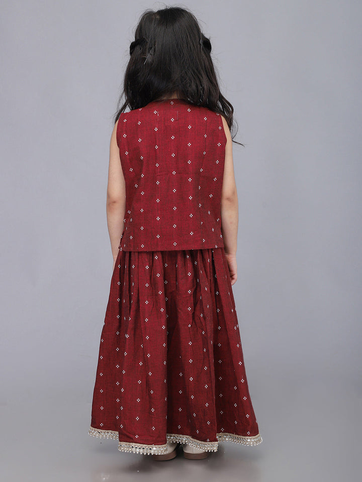 Handloom Cotton Infant Girls Lehenga Set - Maroon | SHOBITAM