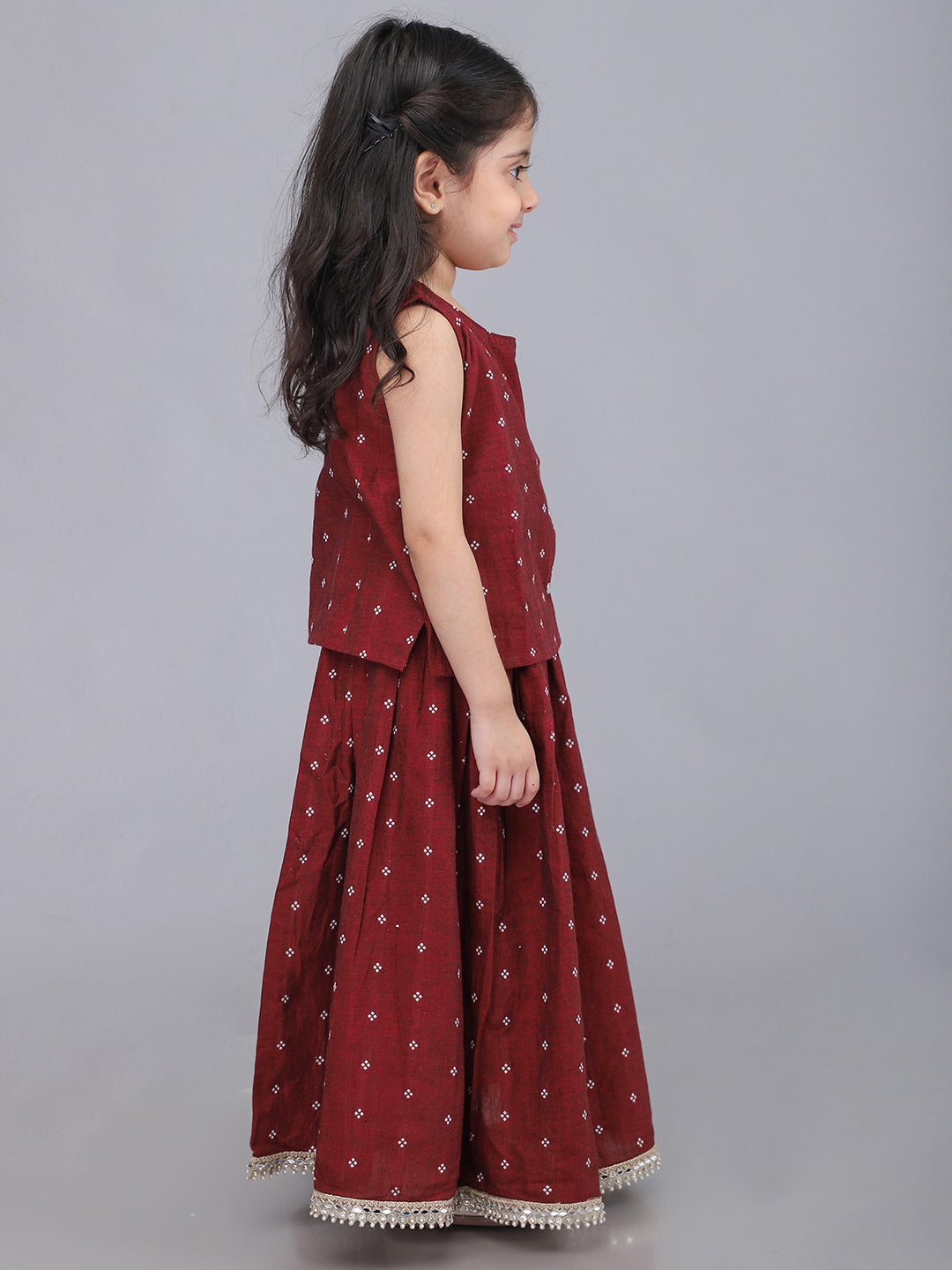 Handloom Cotton Infant Girls Lehenga Set - Maroon | SHOBITAM
