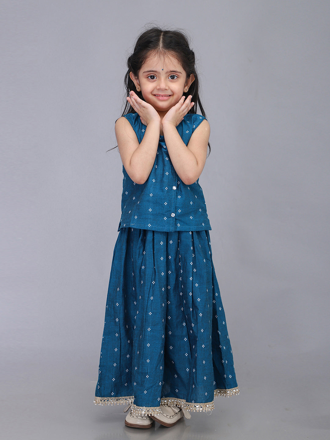 Handloom Cotton Infant Girls Lehenga Set - Blue | SHOBITAM