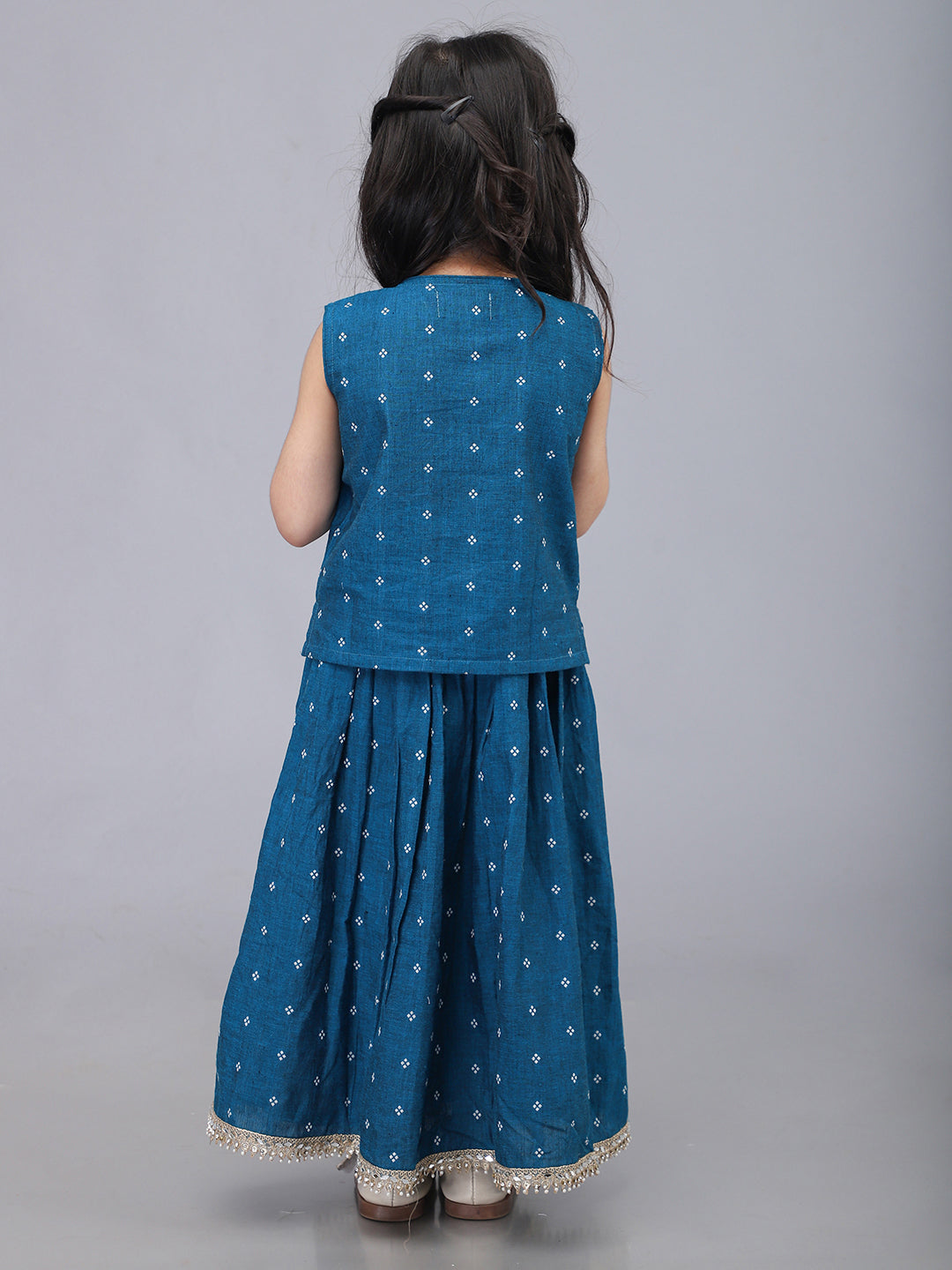 Handloom Cotton Infant Girls Lehenga Set - Blue | SHOBITAM