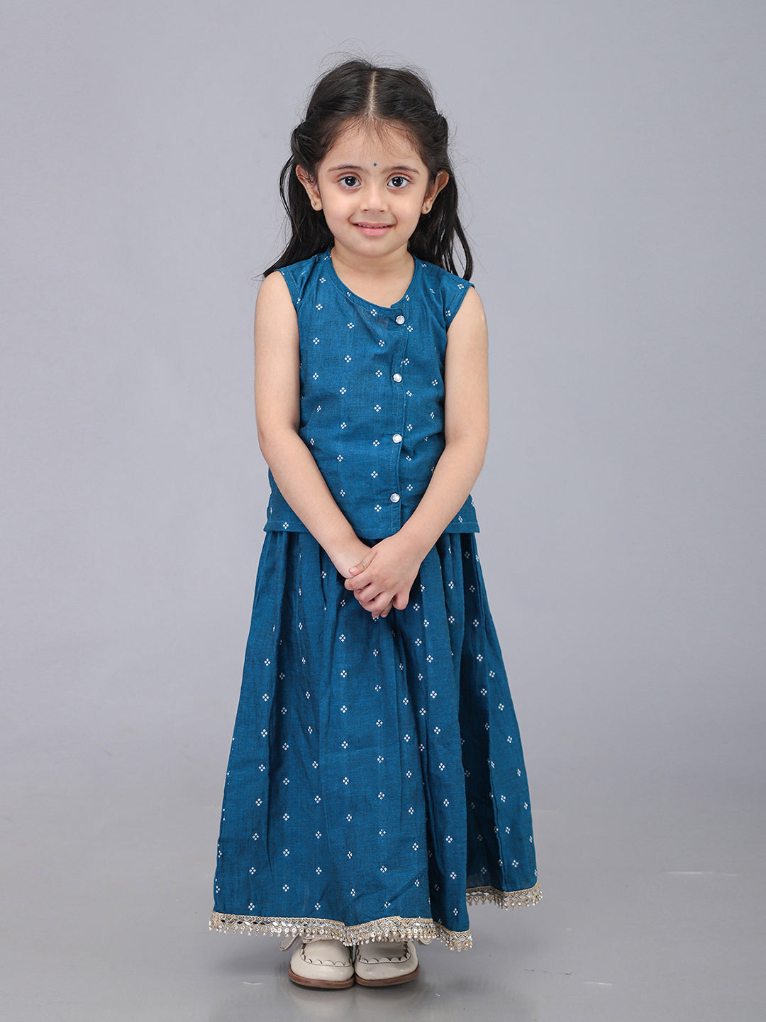 Handloom Cotton Infant Girls Lehenga Set - Blue | SHOBITAM