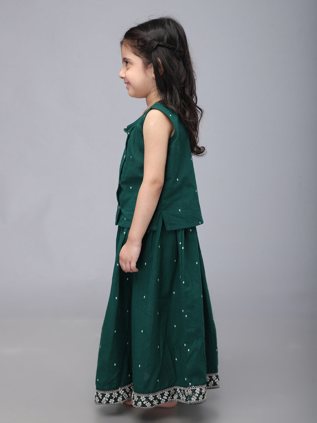 Handloom Cotton Infant Girls Lehenga Set - Green | SHOBITAM