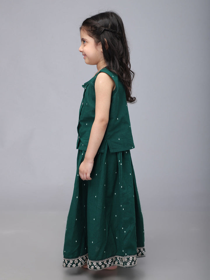 Handloom Cotton Infant Girls Lehenga Set - Green | SHOBITAM