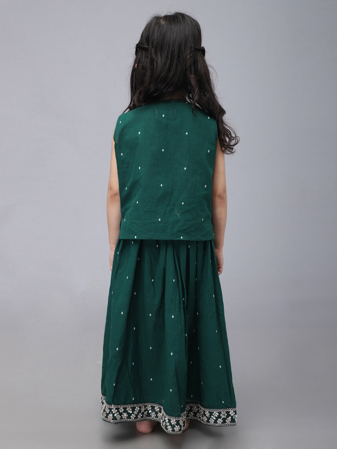Handloom Cotton Infant Girls Lehenga Set - Green | SHOBITAM