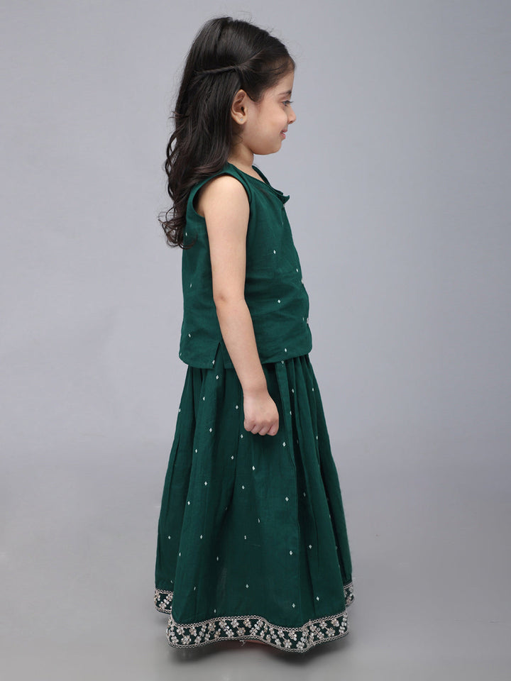 Handloom Cotton Infant Girls Lehenga Set - Green | SHOBITAM