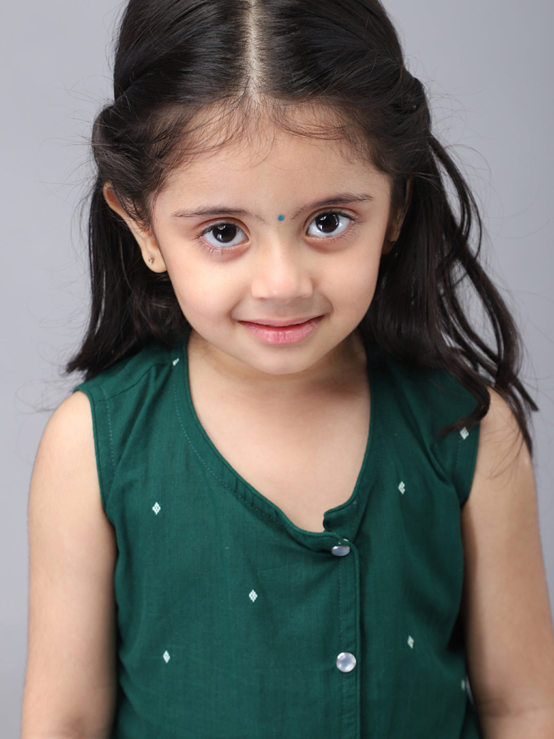 Handloom Cotton Infant Girls Lehenga Set - Green | SHOBITAM