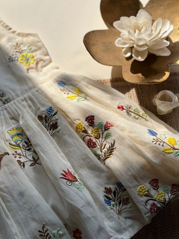Multicolour Floral Embroidery Kids Frock Yellow - Express | SHOBITAM