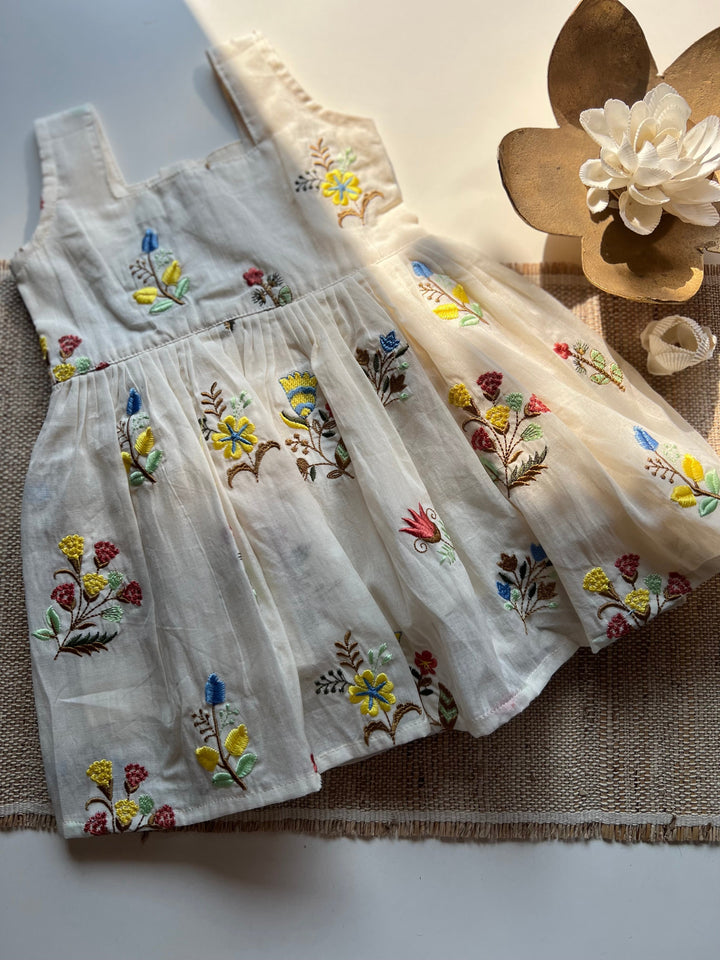 Multicolour Floral Embroidery Kids Frock Yellow - Express | SHOBITAM