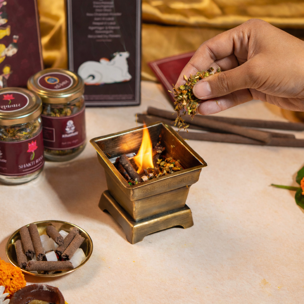 Brass Hawan Kund with Spoon for Vedic Rituals at Home