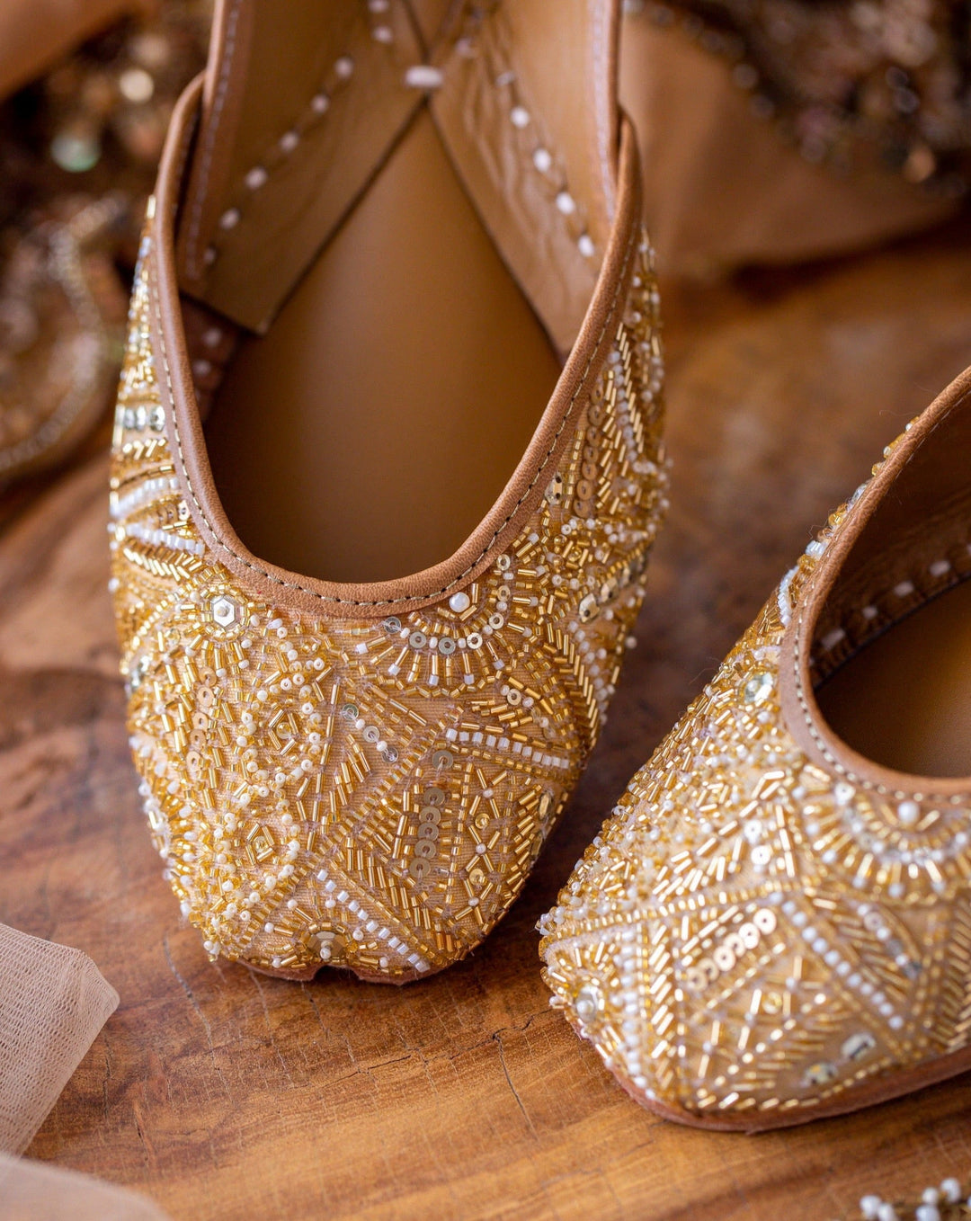 ZURI Celebration Hand-Embroidered Gold Zardosi Bridal Jutti | SHOBITAM