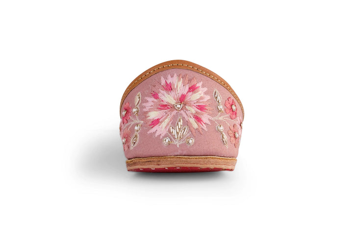 SIA : Pastels and Pop X Anushree Reddy Pastel Onion Pink Floral Embroidered Punjabi Juttis | SHOBITAM