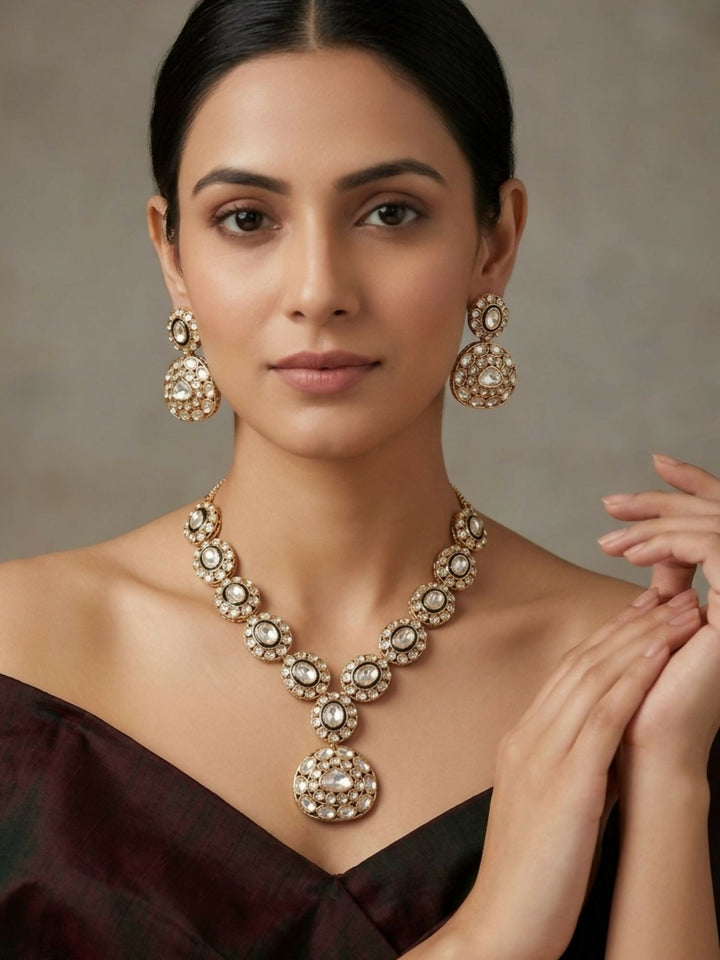 Classic Kundan Statement Necklace Set with Earrings | shobitam