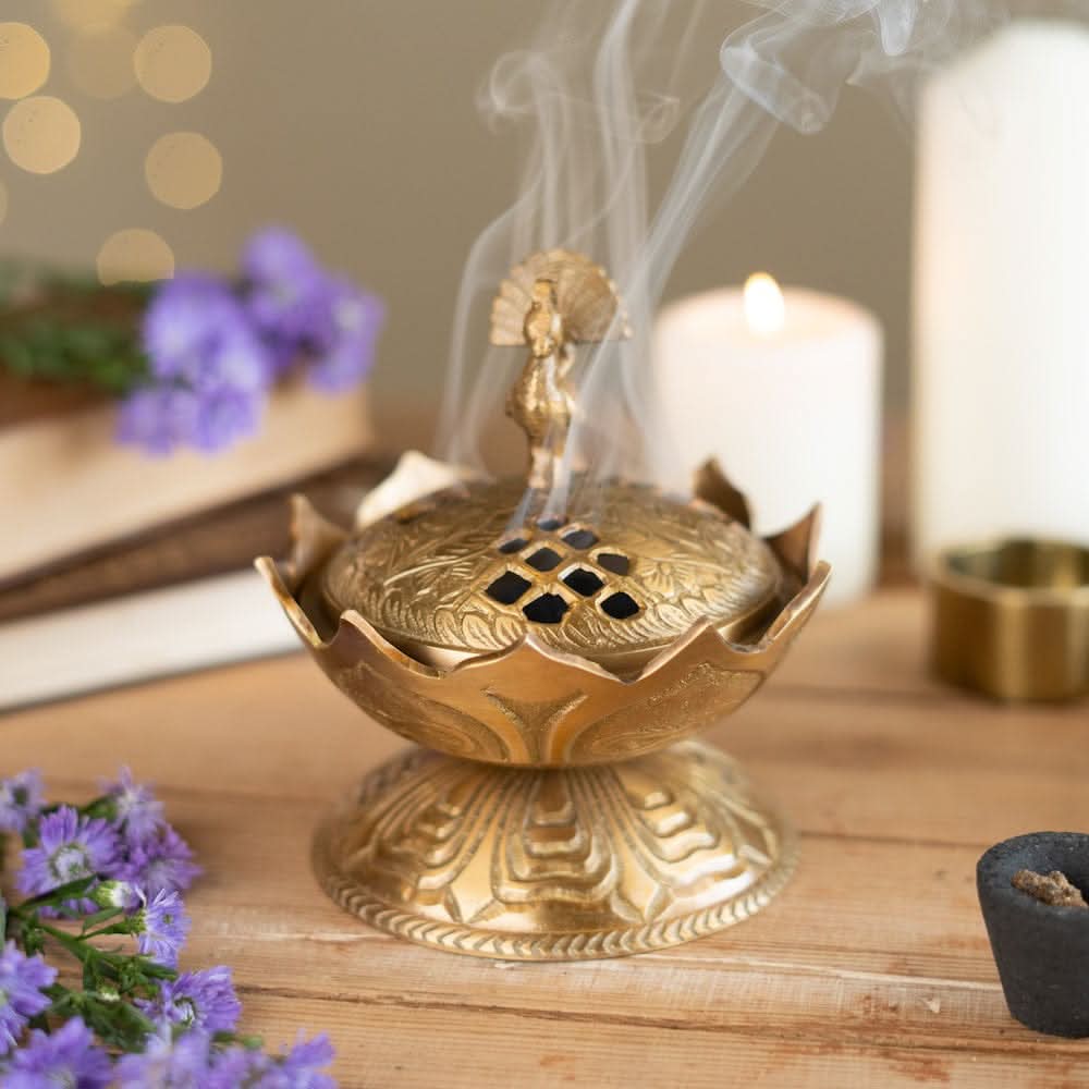 Lotus Brass Incense & Loban Burner Dhoop Dani