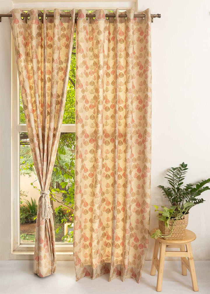 Indian Shimmer 100% cotton ethnic curtain for living room - Room darkening - Brown - Single Piece | SHOBITAM