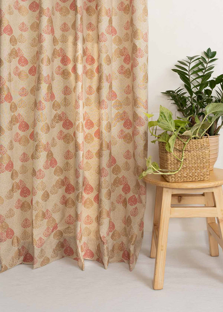 Indian Shimmer 100% cotton ethnic curtain for living room - Room darkening - Brown - Single Piece | SHOBITAM
