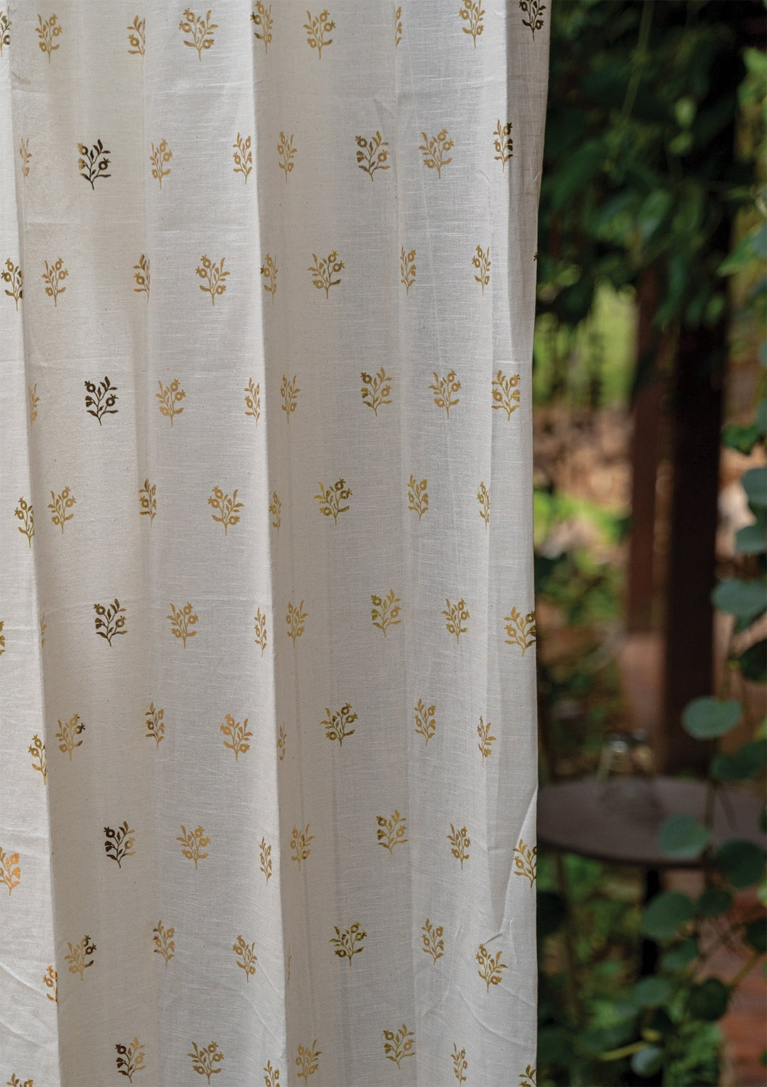 Induja 100% Cotton Sheer Gold Printed Curtain for living room & bedroom - Light Filtering - Beige - Single Piece  SHOBITAM